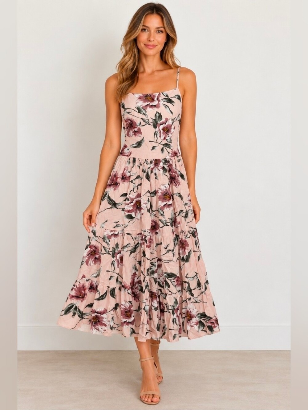 Xhilaration Pink Floral Midi Sundress